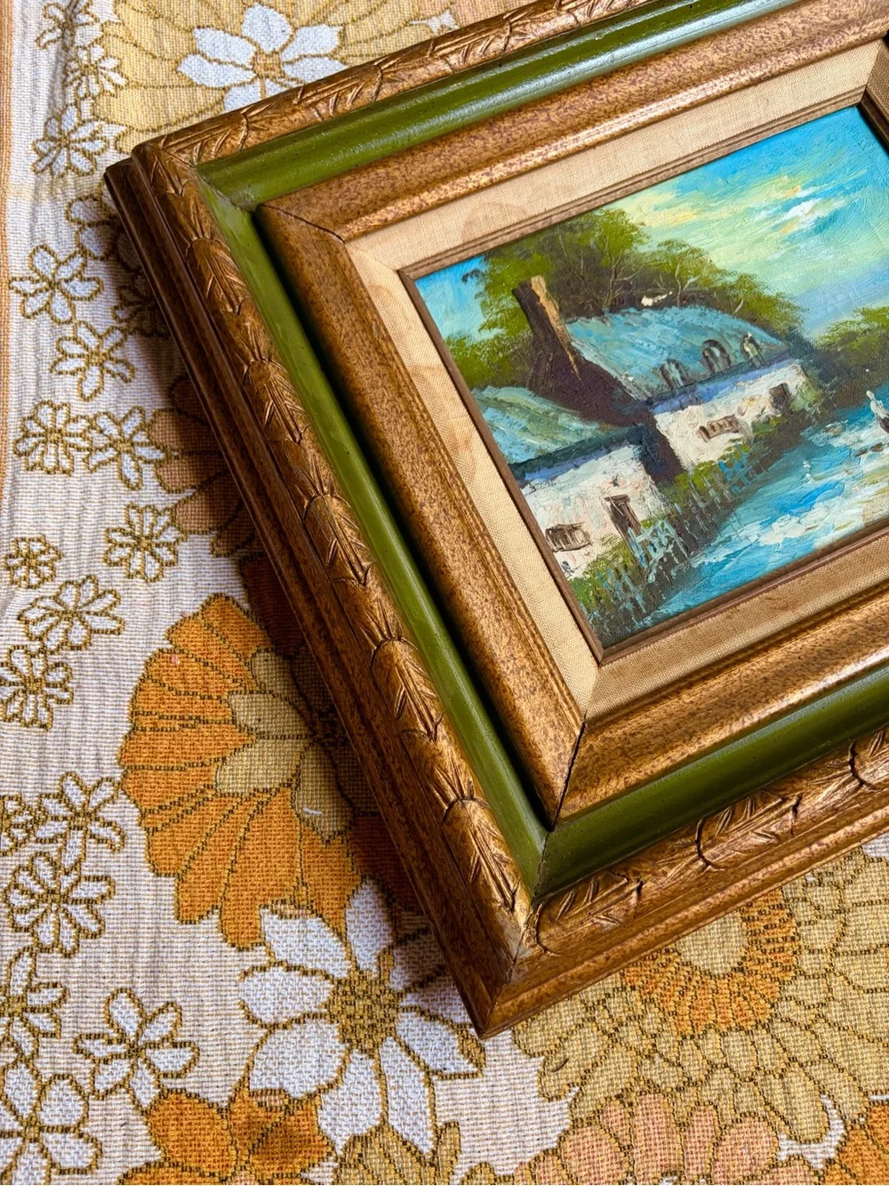 🏡🛶✨ Vintage Mid-Century Cottage Oil Painting ✨🛶🏡